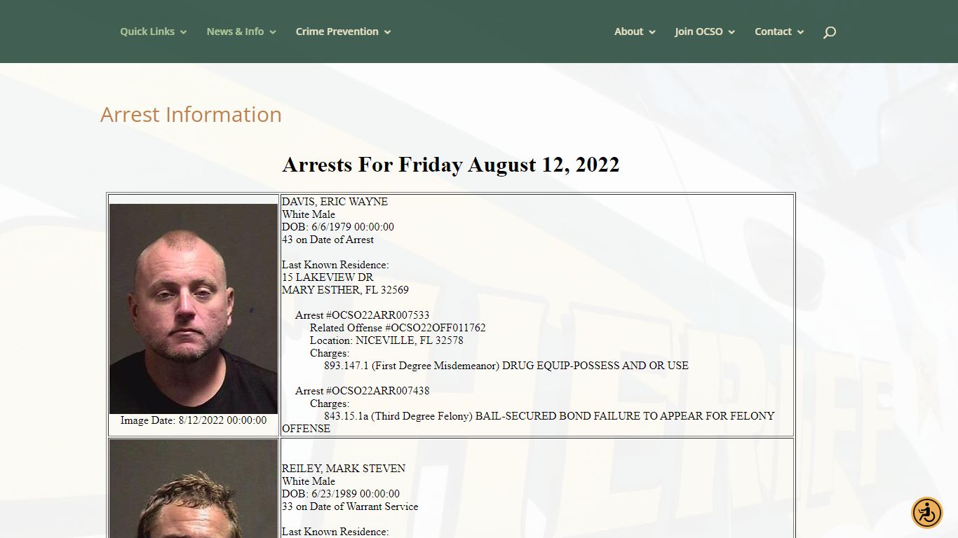 Arrest Information | Okaloosa County Sheriff's Office